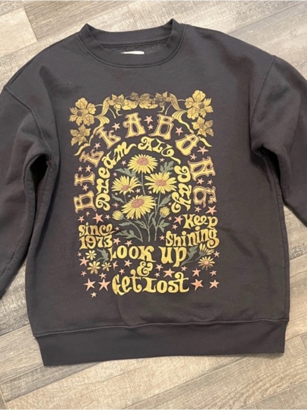 Billabong Black Crewneck with Yellow Floral Graphic Print